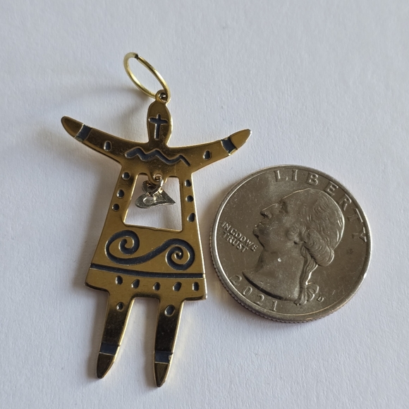 Woman pendant gold tone metal heart charm inside silver - Picture 6 of 7